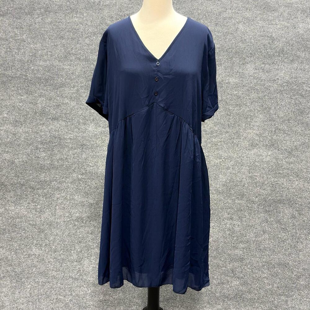PRETTYGARDEN Dress Womens XL Blue V Neck Short Sleeve Swing Lined Knee Length